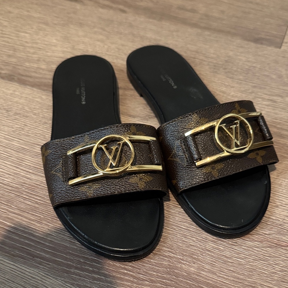Louis Vuitton Brown and Gold Monogram Sandals